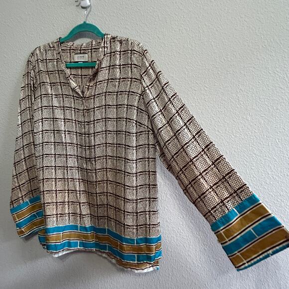 J.Crew Silk Twill Tunic Speckled Plaid Shirt Blouse XL Quiet Luxe Old Money Prep - Picture 4 of 10
